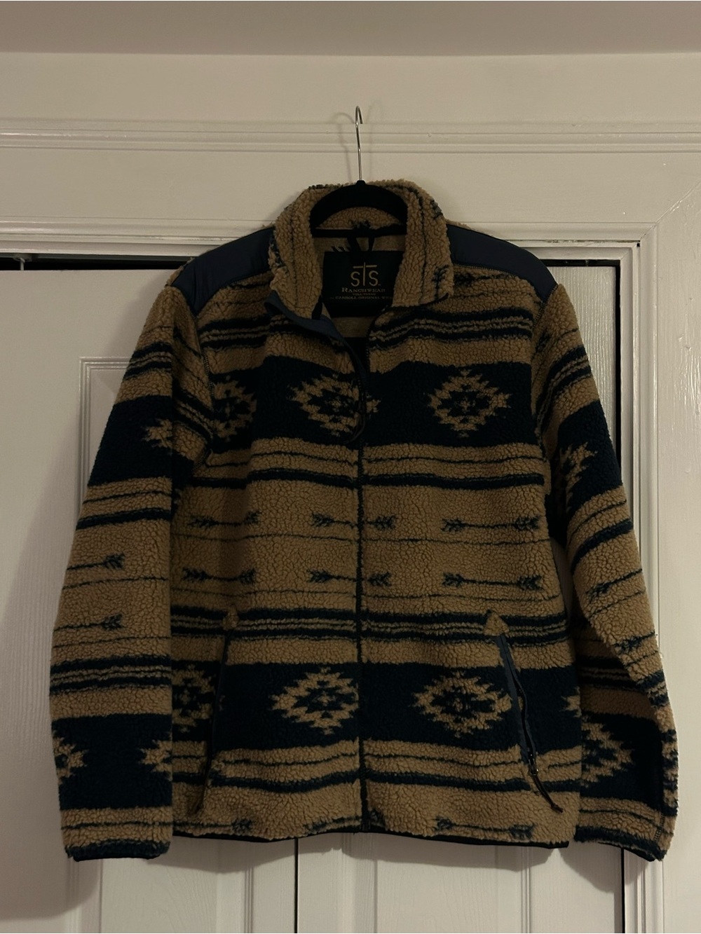 STS Ranchwear Tan & Navy Sherpa Zip Jacket